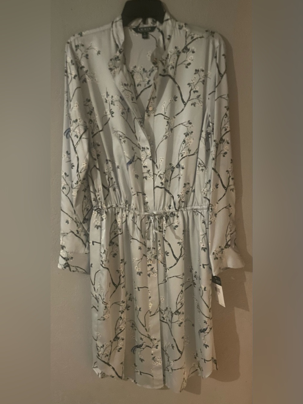 Ralph Lauren Soft Floral Print Drawstring Waist Shirt Dress with pockets